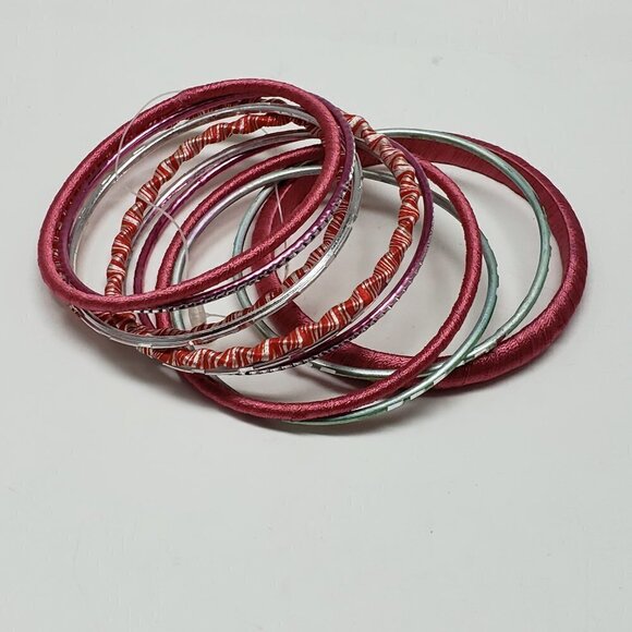 Women's Stunning Set of 11 Dainty Silver tone Colorful Bangle Bracelets, size 8" - Picture 5 of 9